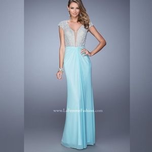 La Femme 21294 Cap Sleeve Open Back Prom Dress Light Mint